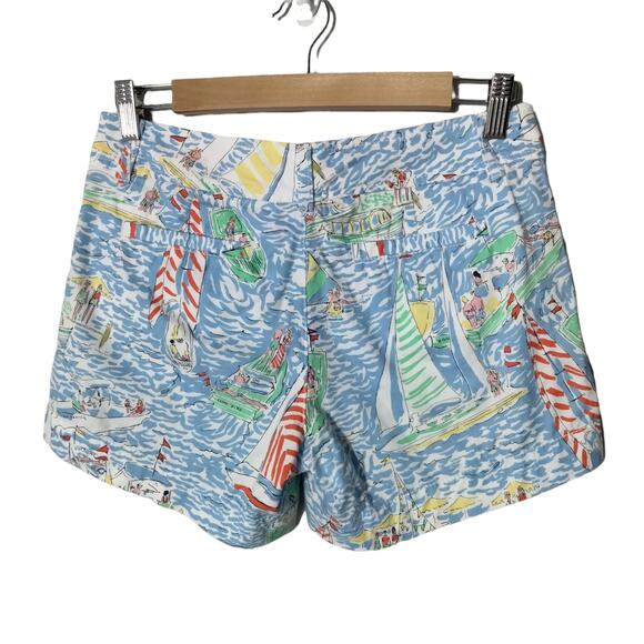 Lilly Pulitzer Sz 0 Callahan Short Get Nauti Sailboat Print Blue Beach Nautical - Picture 2 of 6